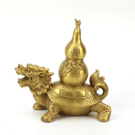 Bronze Bagua Dragon Tortoise with Gourd – Feng Shui Protection and Prosperity Talisman