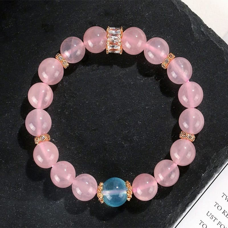 Love & Relationships Series–Natural Rose Quartz Aquamarine Crystal Bracelet for Positive Energy