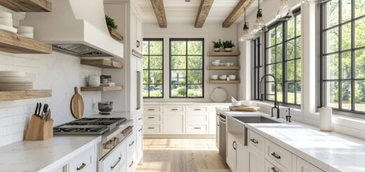 Feng Shui kitchen design with a well-placed stove, balanced energy flow, and a harmonious layout for prosperity and health.