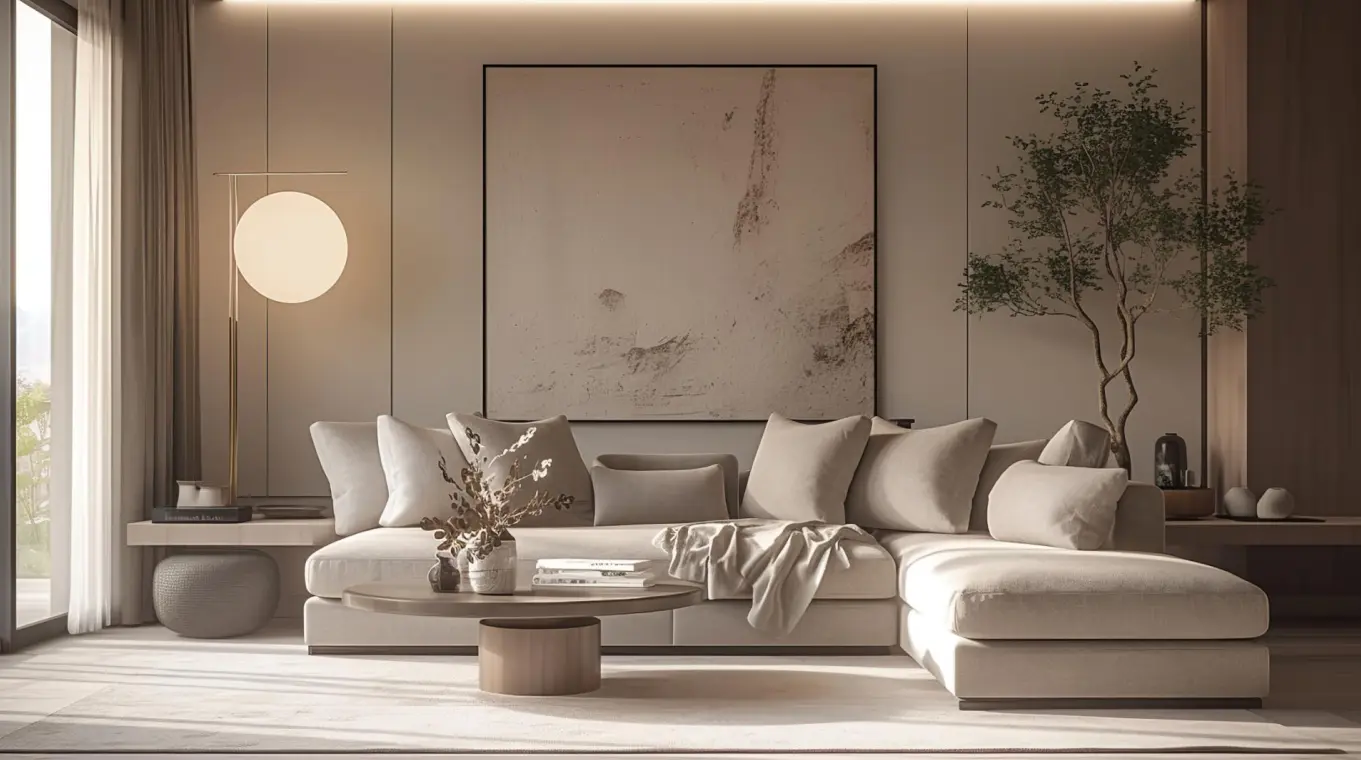 Living room colors by direction — warm earth east, white south, green west, warm north accents feng shui